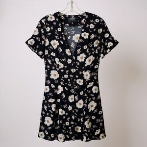 Reformation Floral Mini Dress in Black and Cream